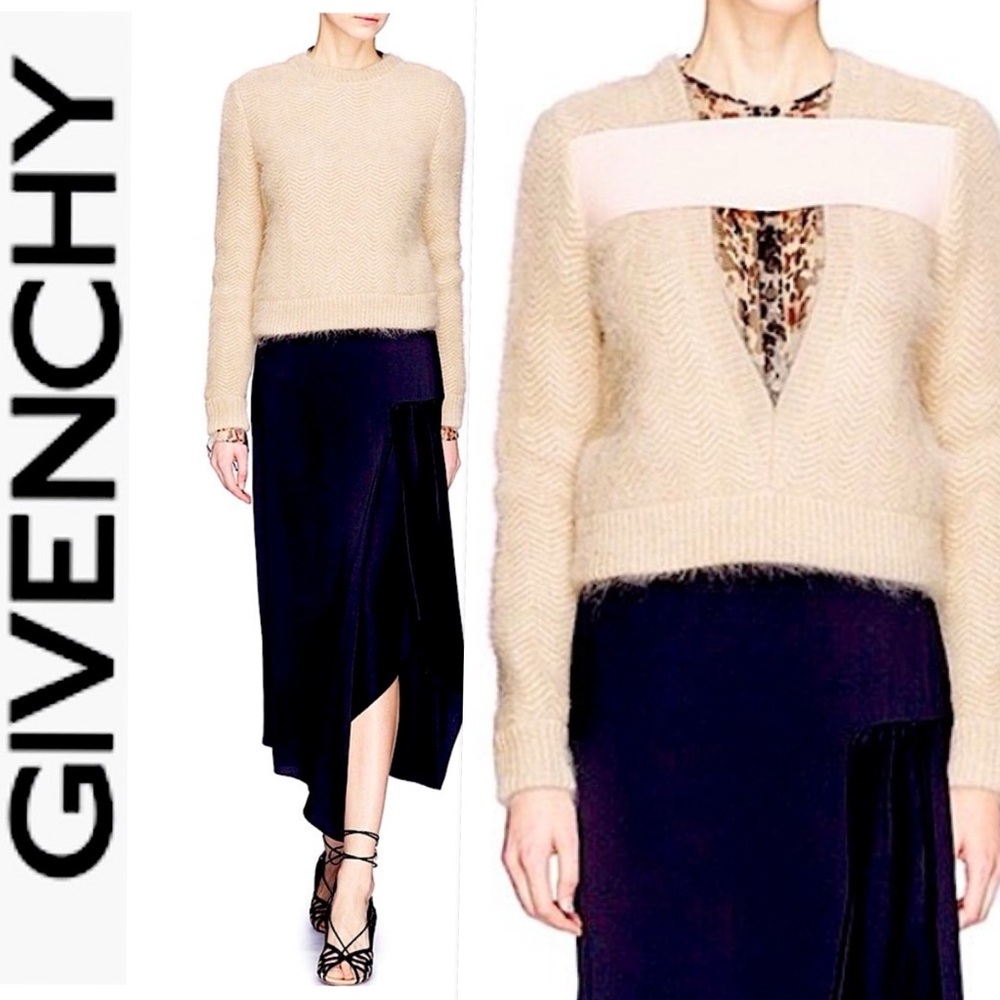 GIVENCHY WAVY CHEVRON ANGORA BLEND SWEATER IN PASTEL CREAM